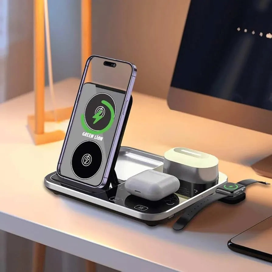 Kaxinsi KM27  4 in 1 Wireless Charging Station - Modern Style, Compatible with Smartwatches, Cellular Phones, Speakers - USB-C Connectivity