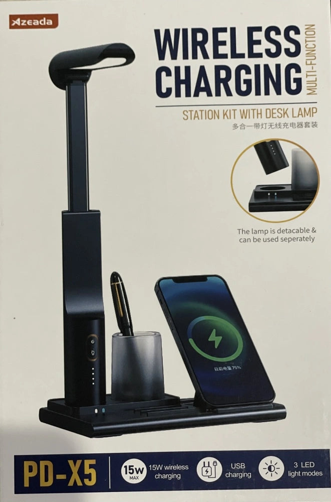 Azeada PD-X5 All-in-one wireless charger with light 15W Wireless Charging Station w-Desk