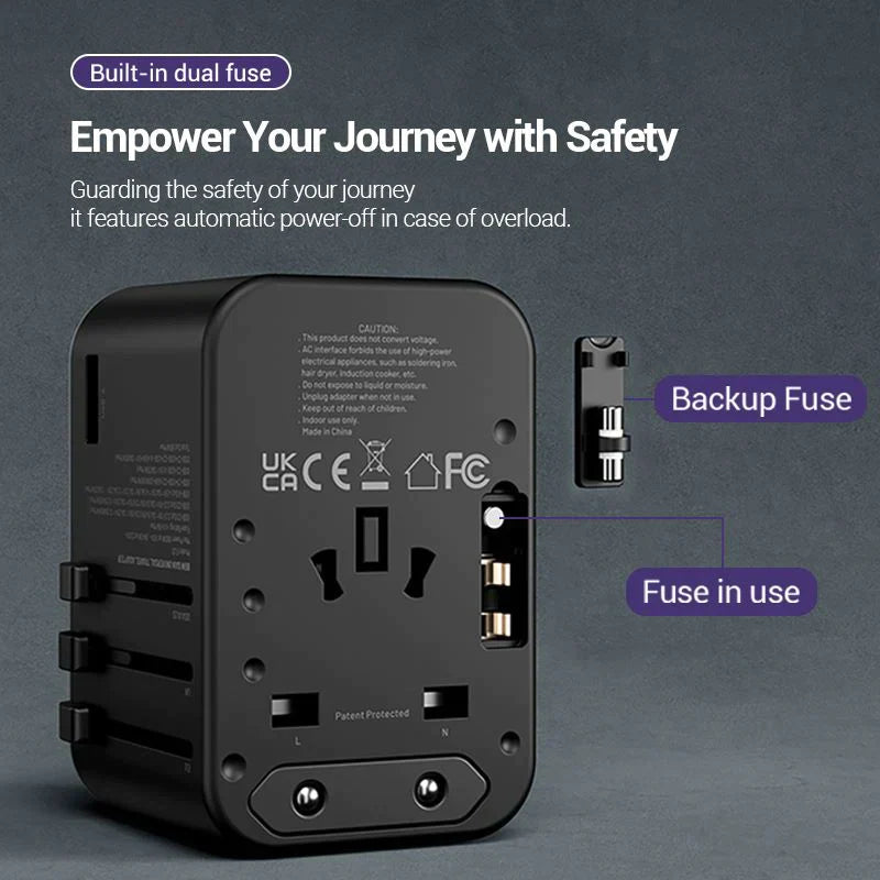Vention 3-Port USB Universal Travel Adaptor – Fast Charging & Worldwide Compatibility