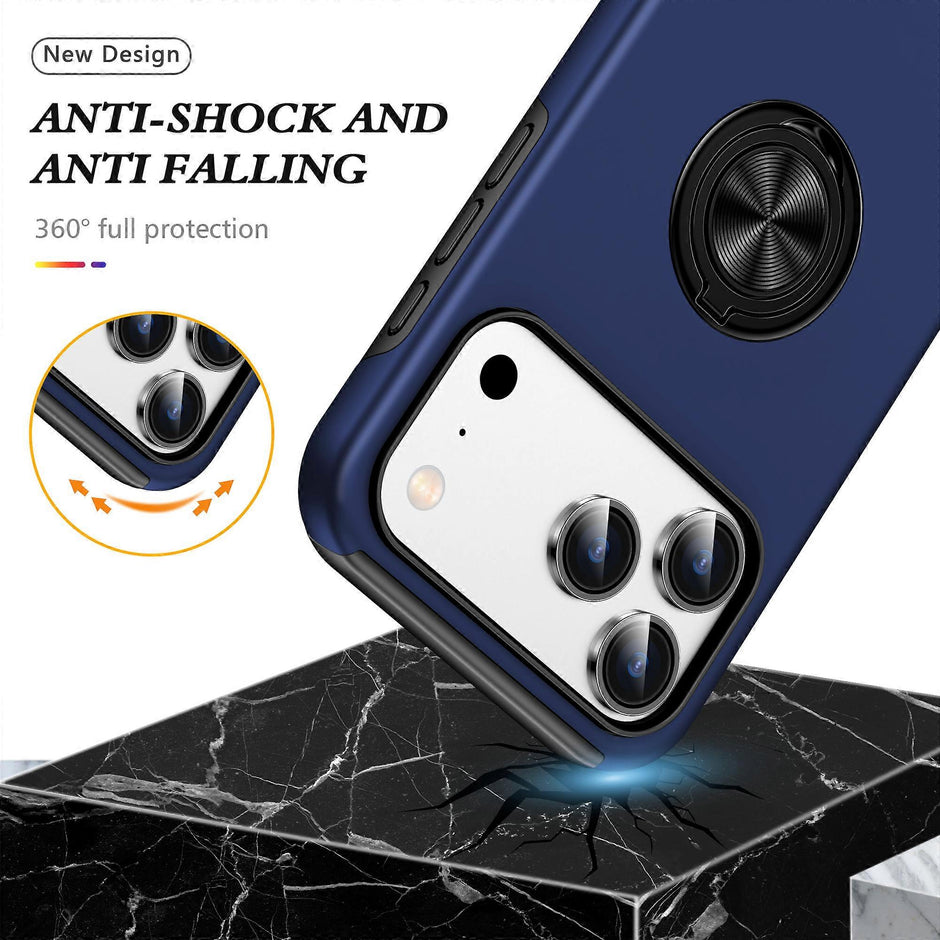 Cases Cover For iPhone 17 Pro Case PC + TPU Phone Cover with Rotatable Ring Holder - Blue