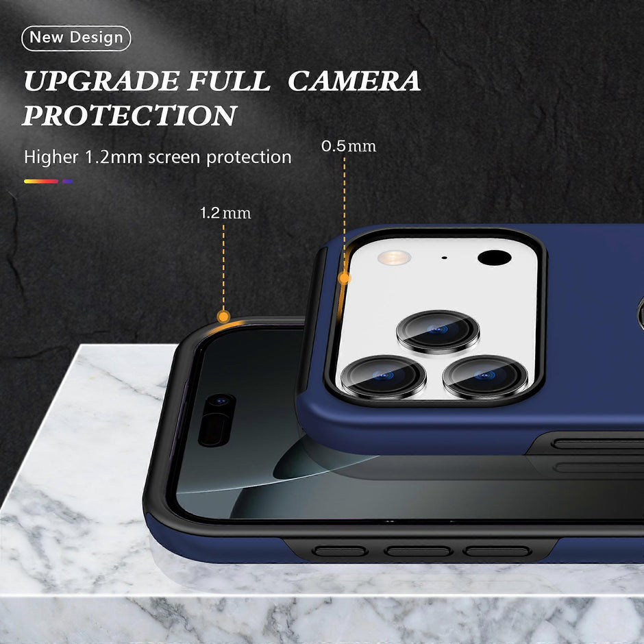 Cases Cover For iPhone 17 Pro Case PC + TPU Phone Cover with Rotatable Ring Holder - Blue