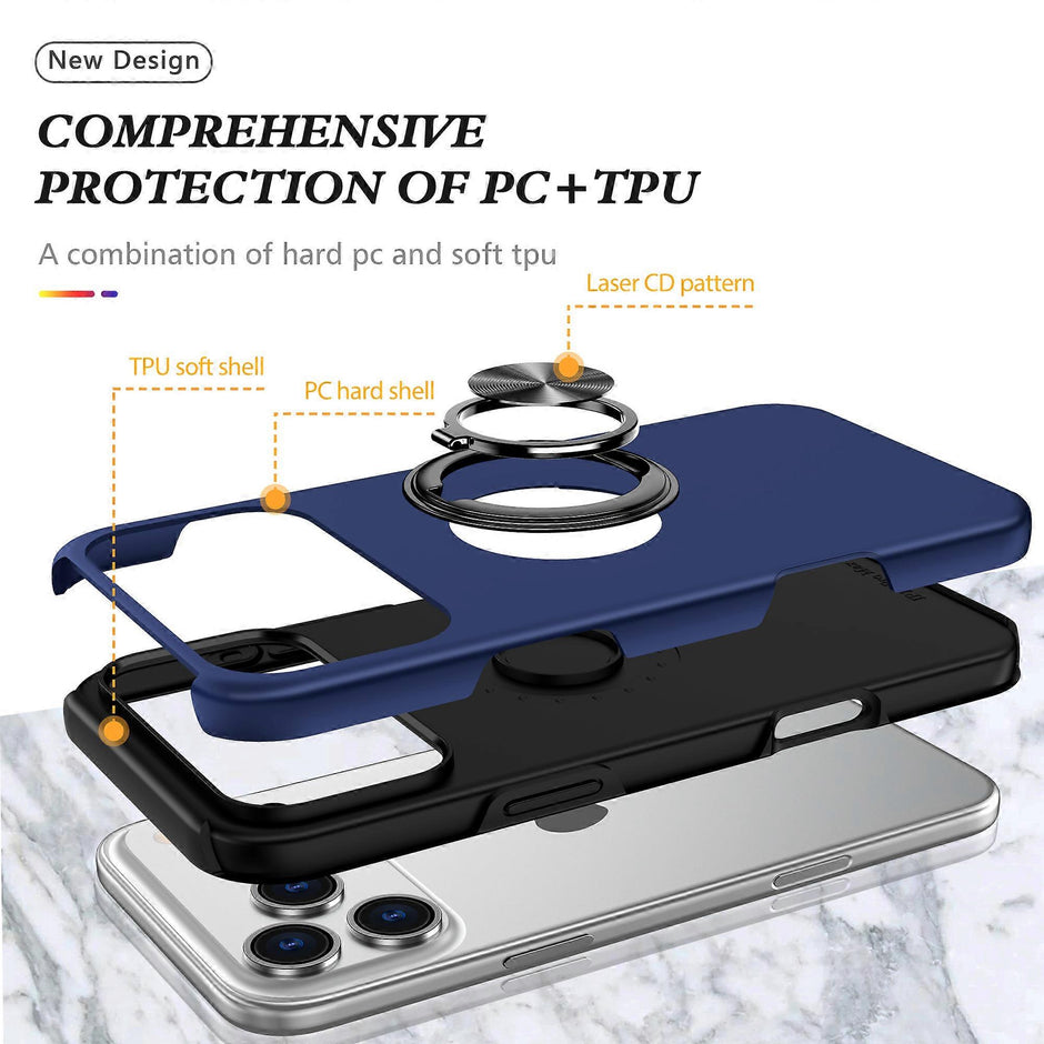 Cases Cover For iPhone 17 Pro Case PC + TPU Phone Cover with Rotatable Ring Holder - Blue