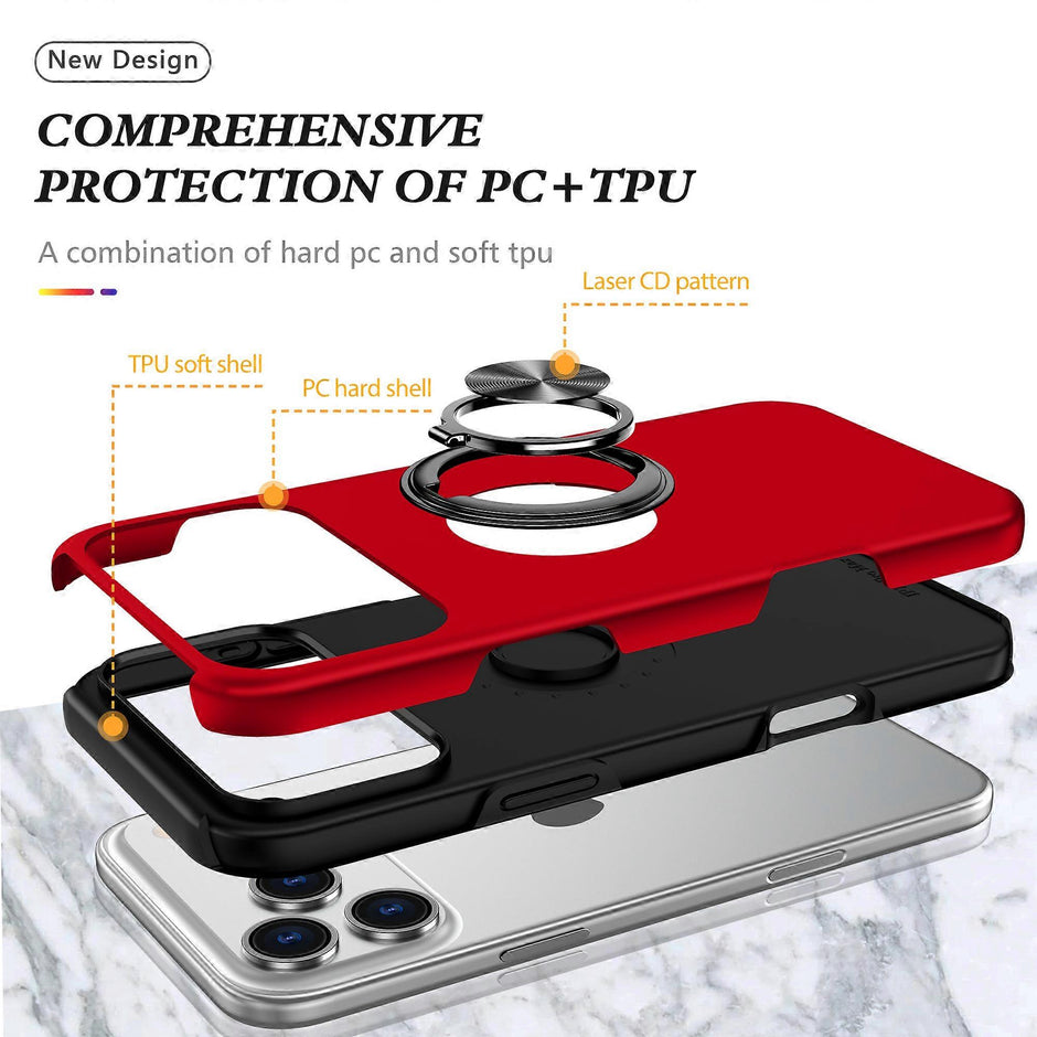 Cases Cover For iPhone 17 Pro Case PC + TPU Phone Cover with Rotatable Ring Holder - Red