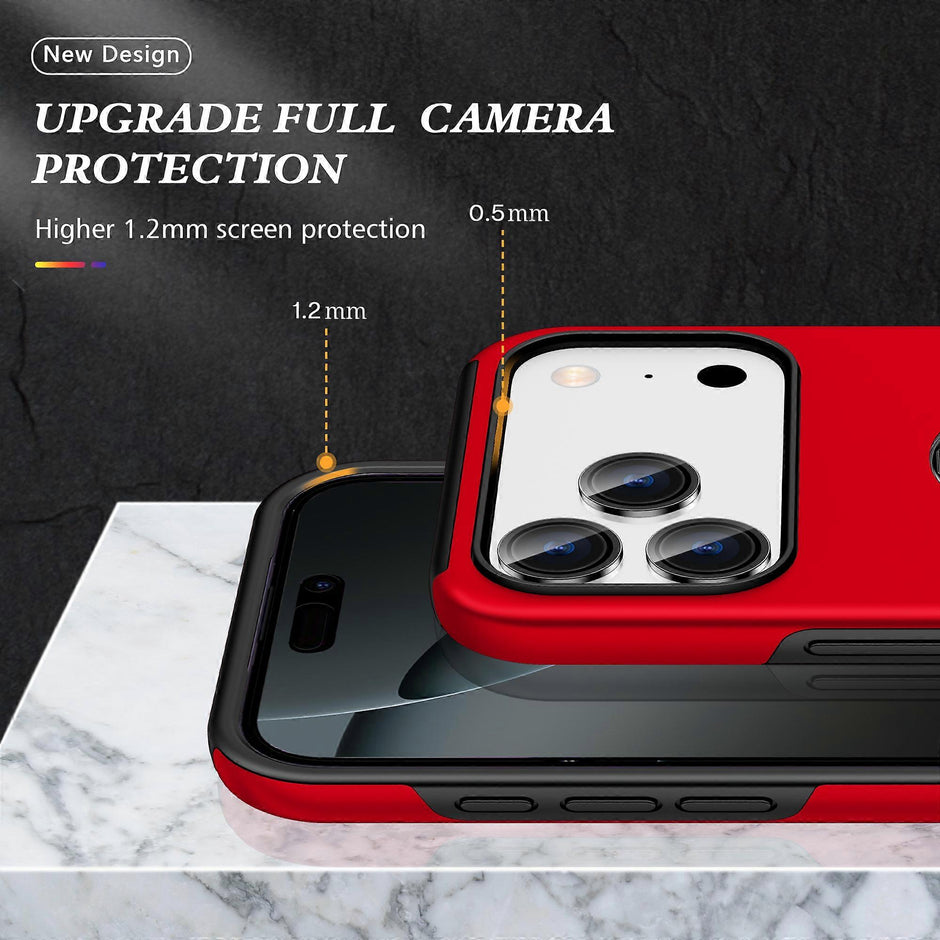 Cases Cover For iPhone 17 Pro Case PC + TPU Phone Cover with Rotatable Ring Holder - Red