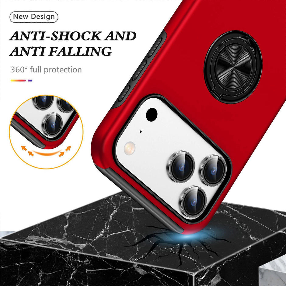 Cases Cover For iPhone 17 Pro Case PC + TPU Phone Cover with Rotatable Ring Holder - Red