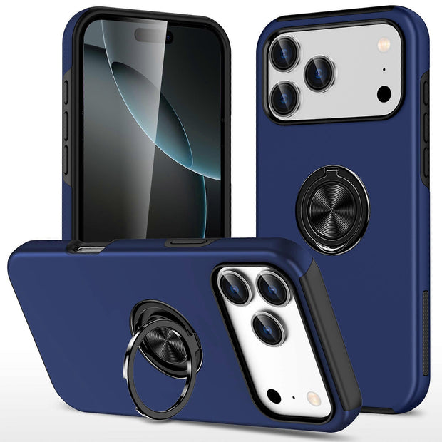 Cases Cover For iPhone 17 Pro Case PC + TPU Phone Cover with Rotatable Ring Holder - Blue