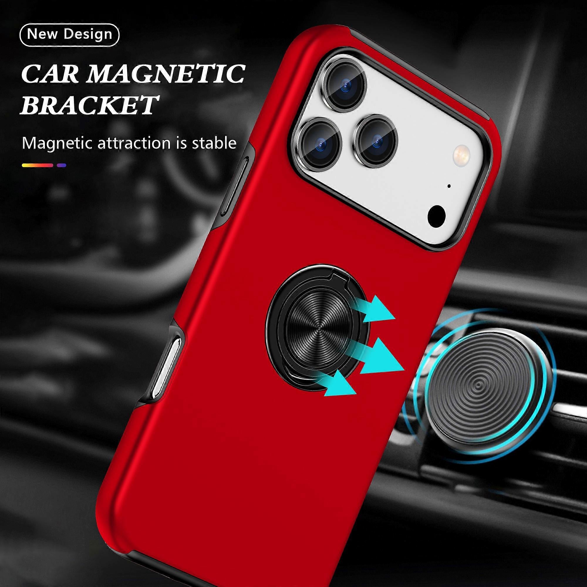 Cases Cover For iPhone 17 Pro Case PC + TPU Phone Cover with Rotatable Ring Holder - Red