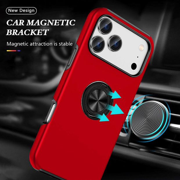 Cases Cover For iPhone 17 Pro Case PC + TPU Phone Cover with Rotatable Ring Holder - Red