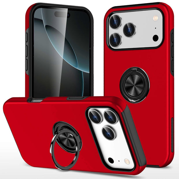 Cases Cover For iPhone 17 Pro Case PC + TPU Phone Cover with Rotatable Ring Holder - Red