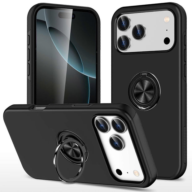 Cases Cover For iPhone 17 Pro Case PC + TPU Phone Cover with Rotatable Ring Holder - Black