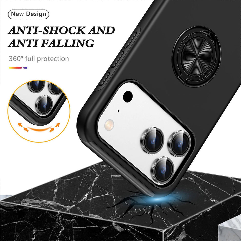 Cases Cover For iPhone 17 Pro Case PC + TPU Phone Cover with Rotatable Ring Holder - Black