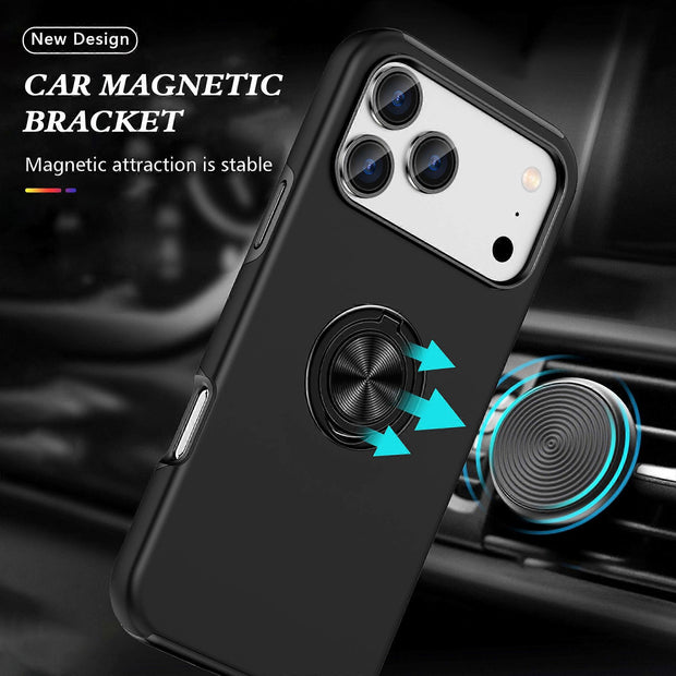 Cases Cover For iPhone 17 Pro Case PC + TPU Phone Cover with Rotatable Ring Holder - Black
