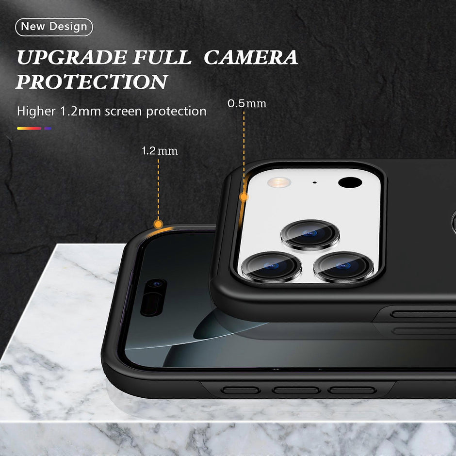 Cases Cover For iPhone 17 Pro Case PC + TPU Phone Cover with Rotatable Ring Holder - Black