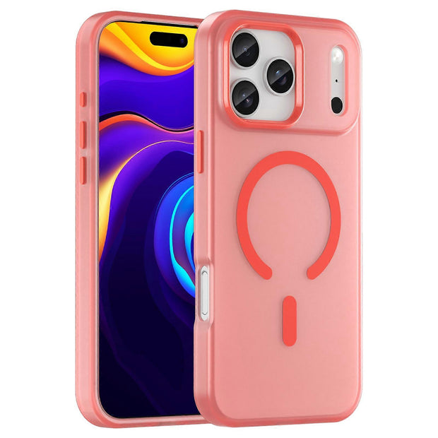 For iPhone 17 Pro Max Case Compatible with MagSafe TPU + PC Matte Translucent Phone Back Cover Red
