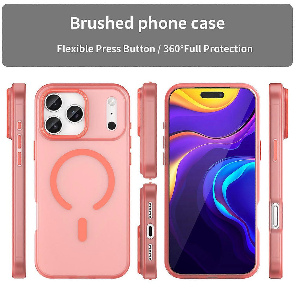 For iPhone 17 Pro Max Case Compatible with MagSafe TPU + PC Matte Translucent Phone Back Cover Red