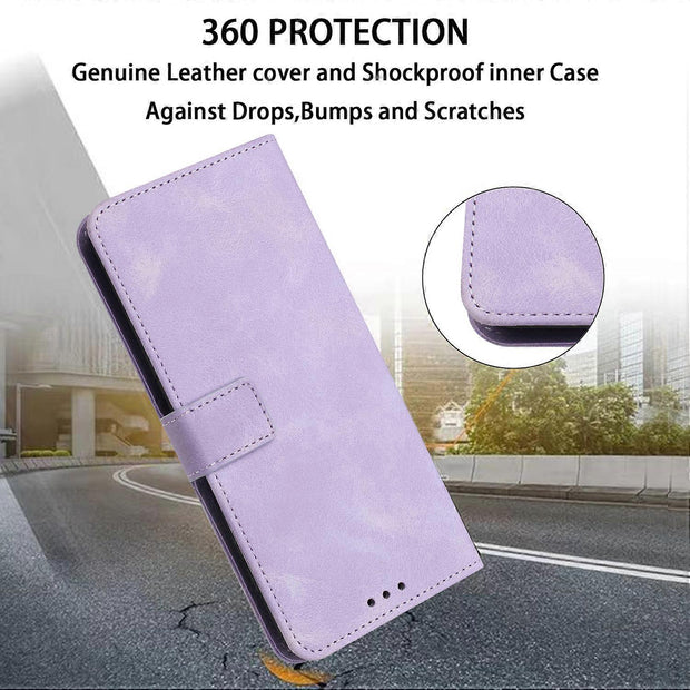 TKdaddy For iPhone 17 Pro Case Solid Color Leather Wallet Protective Phone Cover Purple
