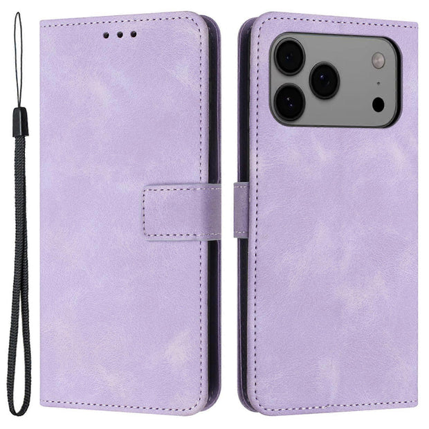 TKdaddy For iPhone 17 Pro Case Solid Color Leather Wallet Protective Phone Cover Purple