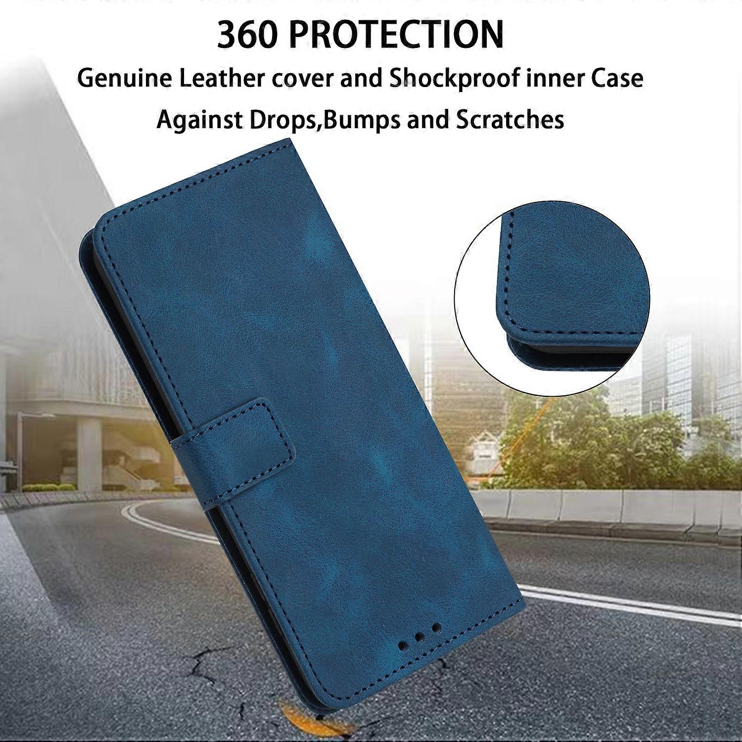 TKdaddy For iPhone 17 Pro Max Case Solid Color Leather Wallet Protective Phone Cover Blue