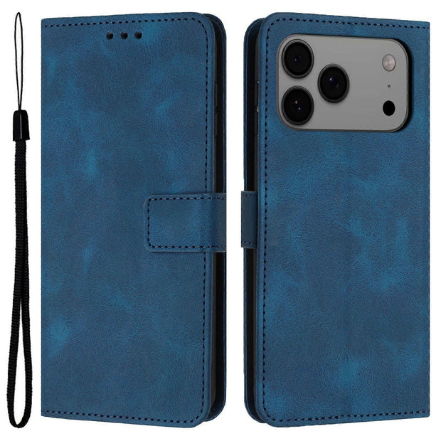 TKdaddy For iPhone 17 Pro Max Case Solid Color Leather Wallet Protective Phone Cover Blue