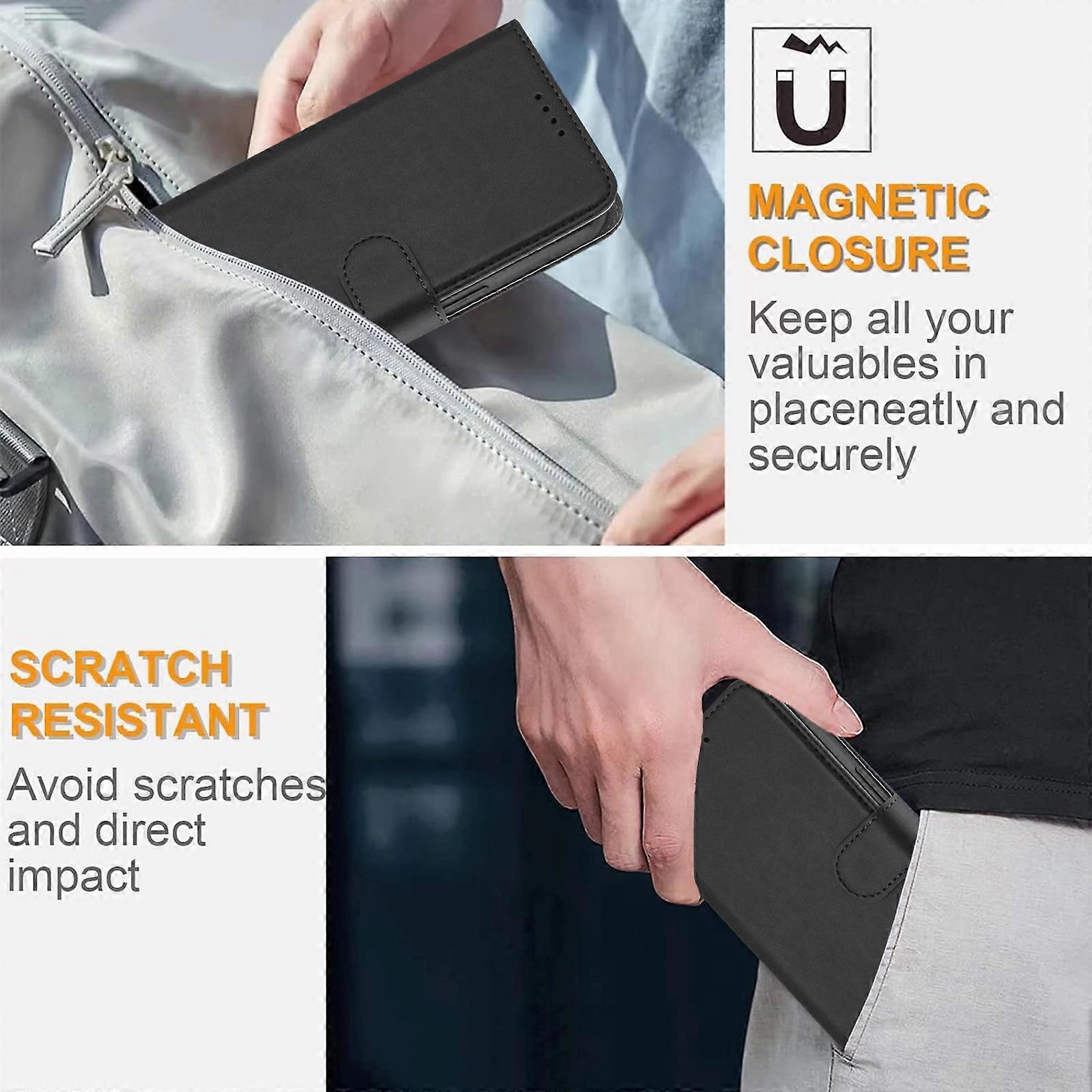 TKdaddy For iPhone 17 Pro Leather Case Solid Color Phone Cover with Wallet Black
