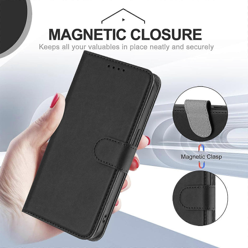 TKdaddy For iPhone 17 Pro Leather Case Solid Color Phone Cover with Wallet Black
