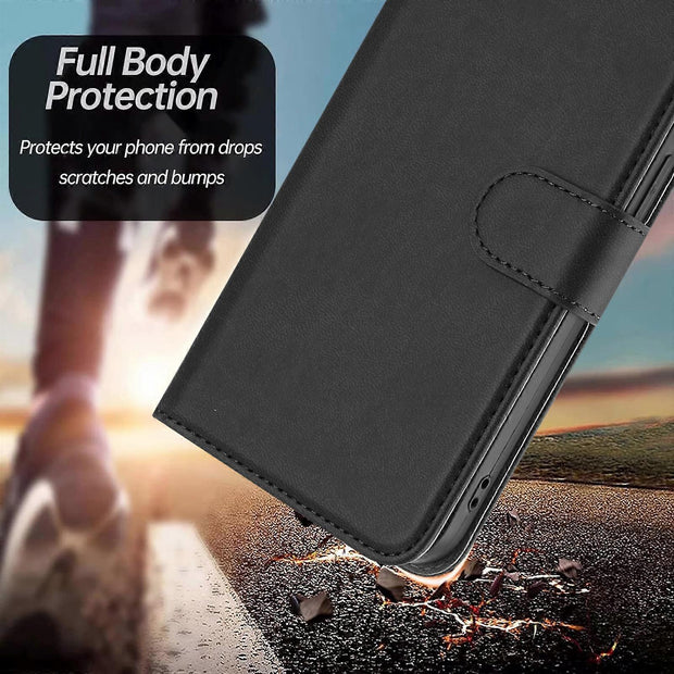 TKdaddy For iPhone 17 Pro Leather Case Solid Color Phone Cover with Wallet Black