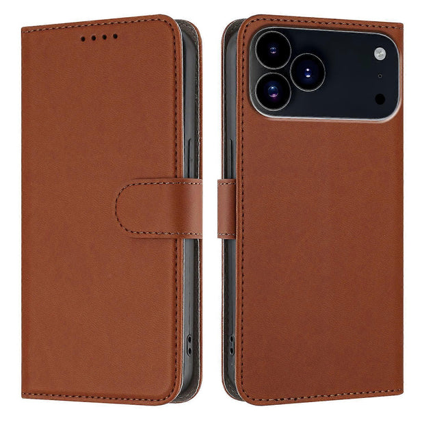 TKdaddy For iPhone 17 Pro Leather Case Solid Color Phone Cover with Wallet Camel