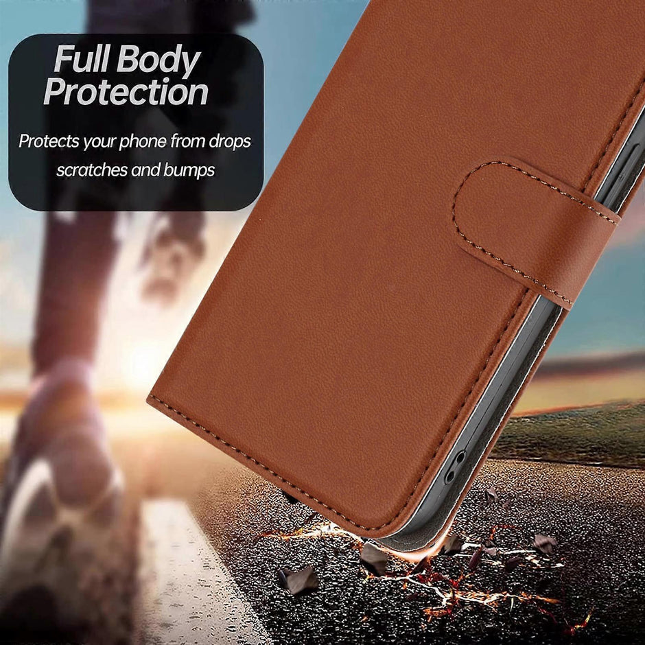 TKdaddy For iPhone 17 Pro Leather Case Solid Color Phone Cover with Wallet Camel