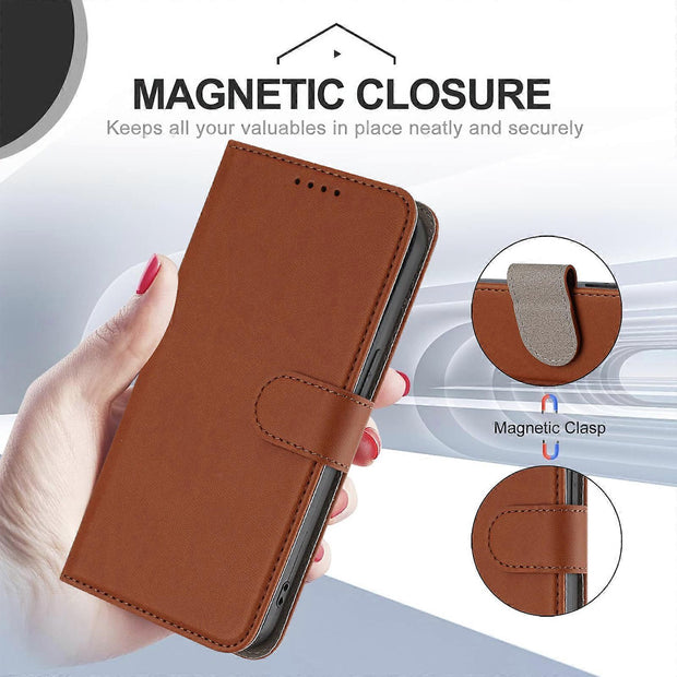 TKdaddy For iPhone 17 Pro Leather Case Solid Color Phone Cover with Wallet Camel