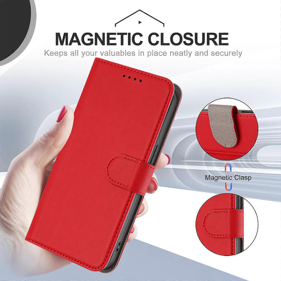 TKdaddy For iPhone 17 Pro Leather Case Solid Color Phone Cover with Wallet Red