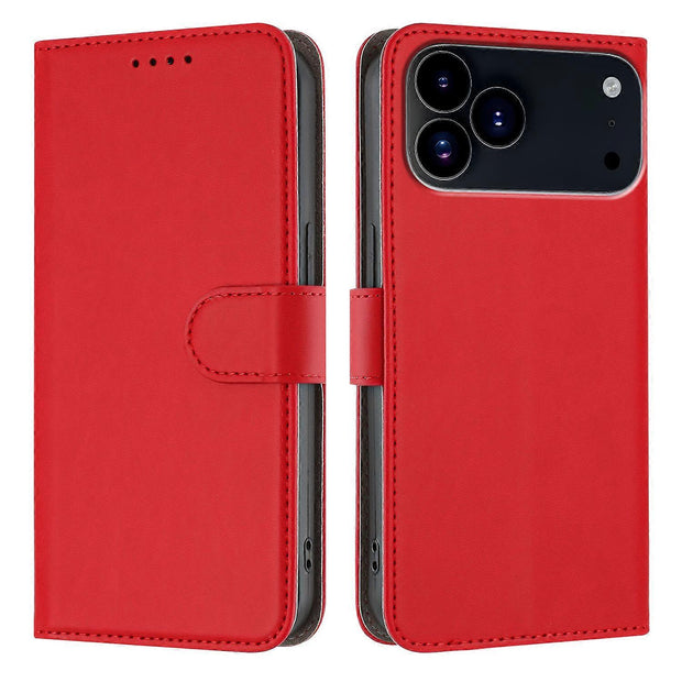 TKdaddy For iPhone 17 Pro Leather Case Solid Color Phone Cover with Wallet Red