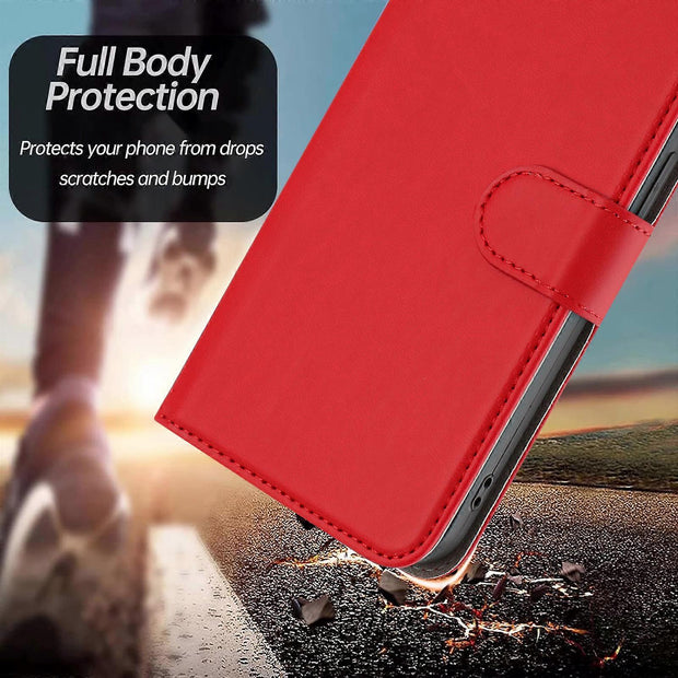 TKdaddy For iPhone 17 Pro Leather Case Solid Color Phone Cover with Wallet Red