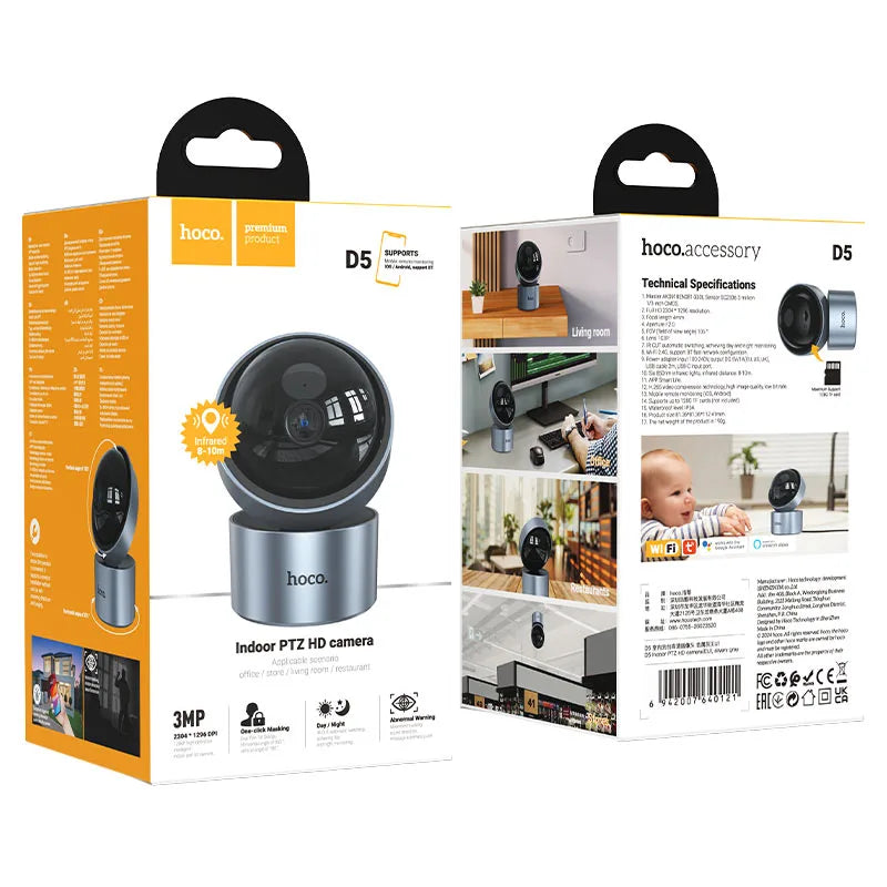 IP CAMERA HOCO D5 Indoor PTZ HD camera black Gray