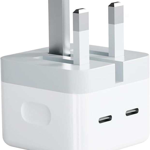 Dadu 50W Super Fast Dual USB-C Charger Plug with Cable – Foldable 2-Port Adapter