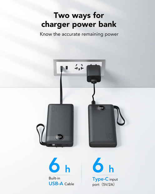 RelifeTech 20000mAh Power Bank with Built-in Cables