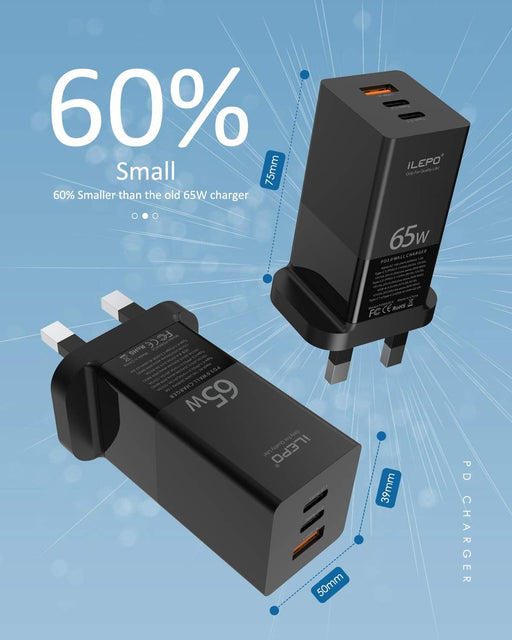 65W USB-C Wall Charger – High-Speed PD Charging for MacBook Pro, Smartphones, and More