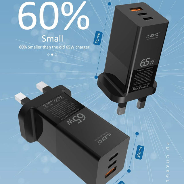 65W USB-C Wall Charger – High-Speed PD Charging for MacBook Pro, Smartphones, and More