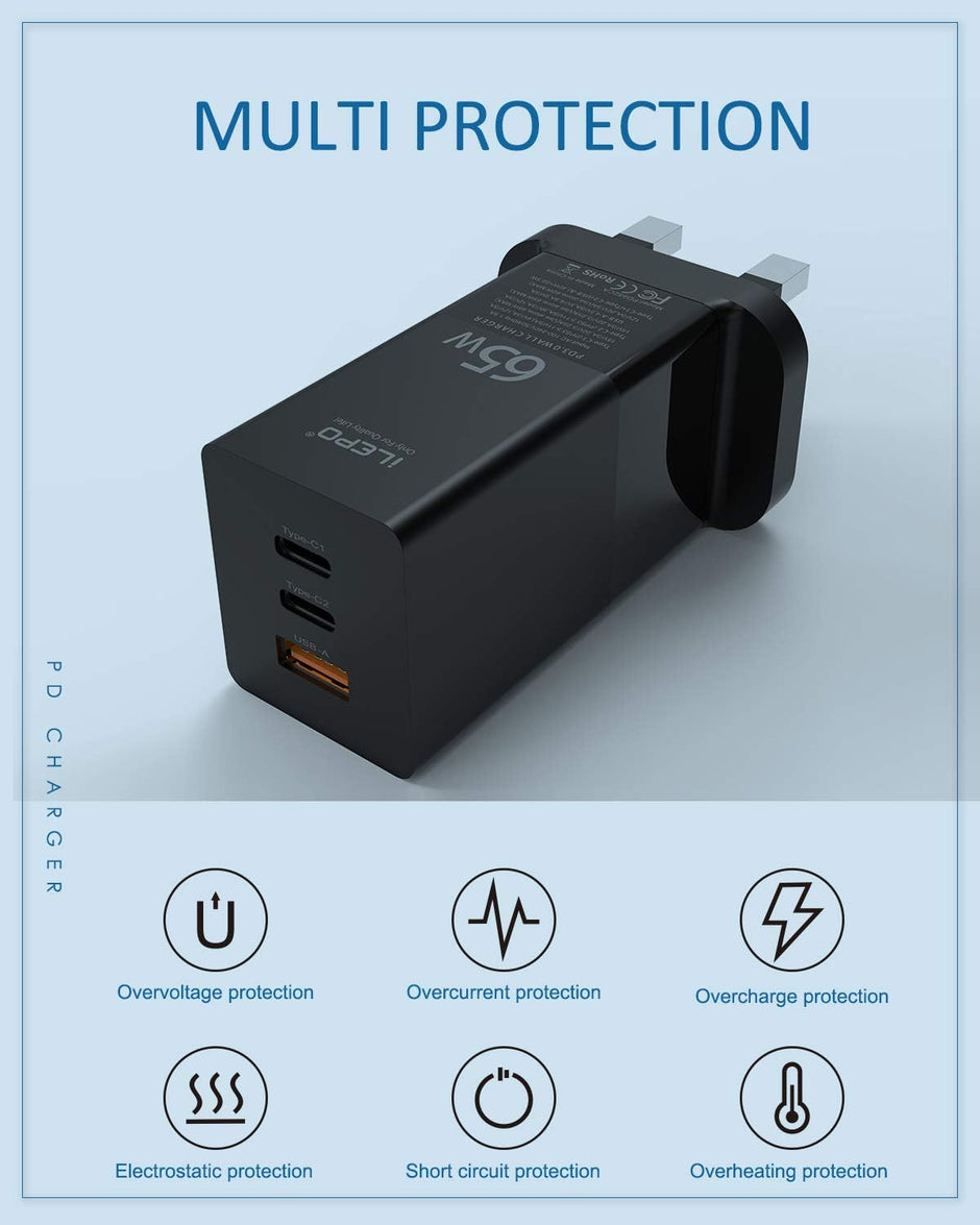 65W USB-C Wall Charger – High-Speed PD Charging for MacBook Pro, Smartphones, and More