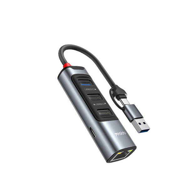 Yesido HB21 5-in-1 USB-C Hub – 100W PD Fast Charging, Gigabit Ethernet, and USB Expansion