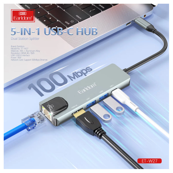 Earldom ET-W27 5-in-1 USB-C Hub – Expand Your Connectivity