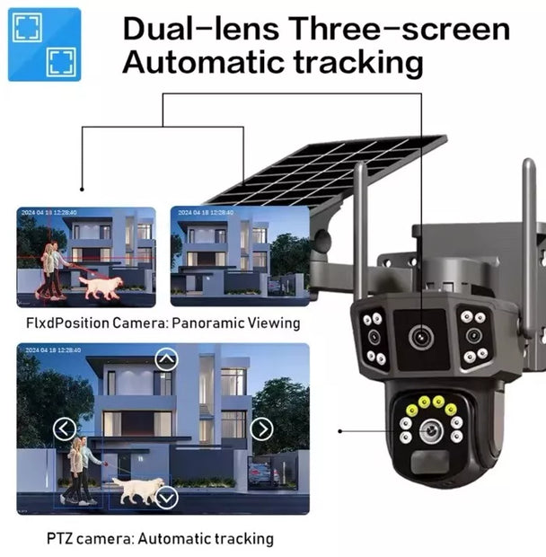 Wireless Outdoor Smart Solar Camera Three lens V380 Bullet Dome linkage camera Wifi 128GB memory PTZ 360