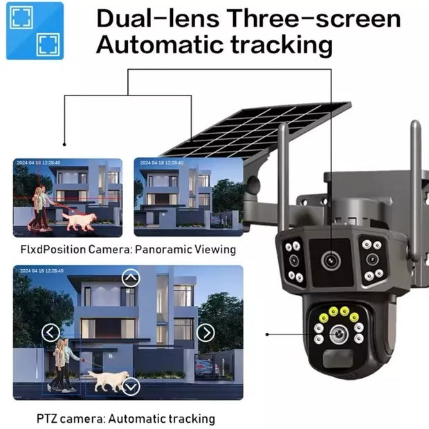 Wireless Outdoor Smart Solar Camera Three lens V380 Bullet Dome linkage camera Wifi 128GB memory PTZ 360