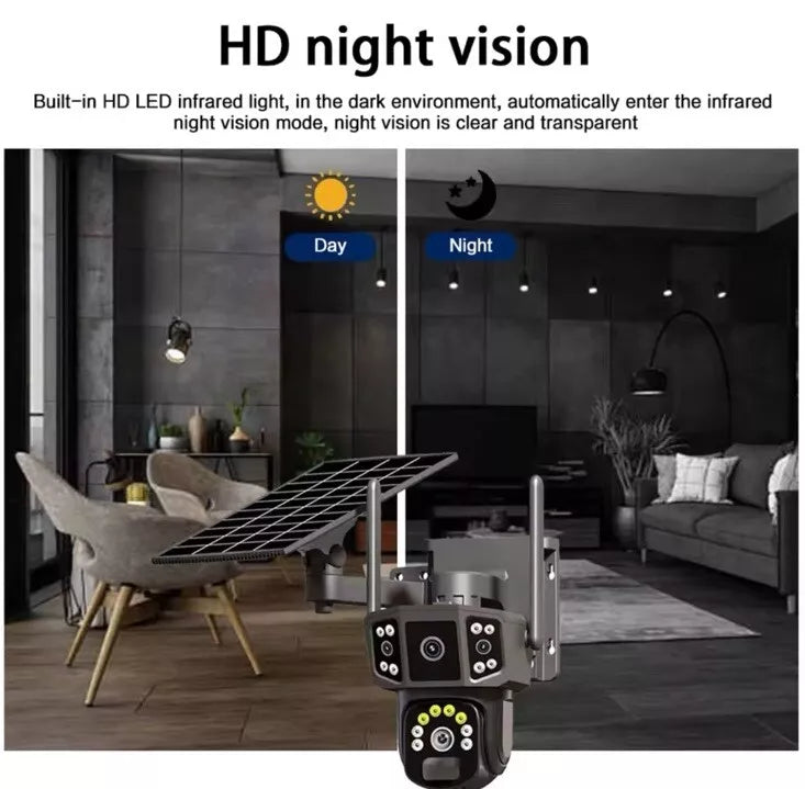 Wireless Outdoor Smart Solar Camera Three lens V380 Bullet Dome linkage camera Wifi 128GB memory PTZ 360